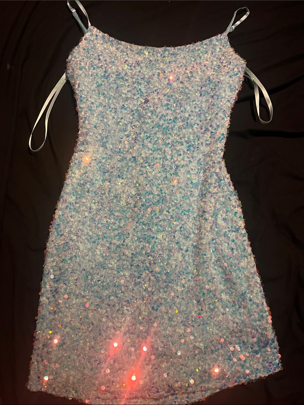 Homecoming/prom/party dress.B. Smart Iridescent Sequin Light Blue Slip Dress